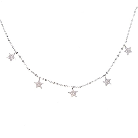 🆕925 AAA 55 Cz’s Five 8mm Pave Star Necklace 16”+ - Picture 5 of 8